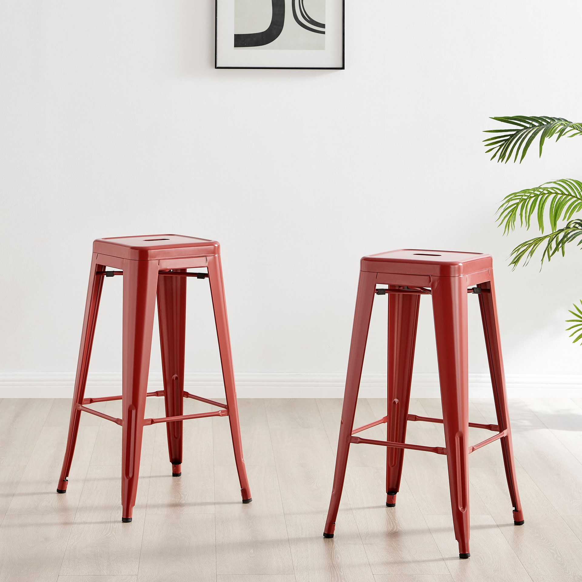 2x Colton Tolix Red Metal Bar Stool Dining Bar Stool
